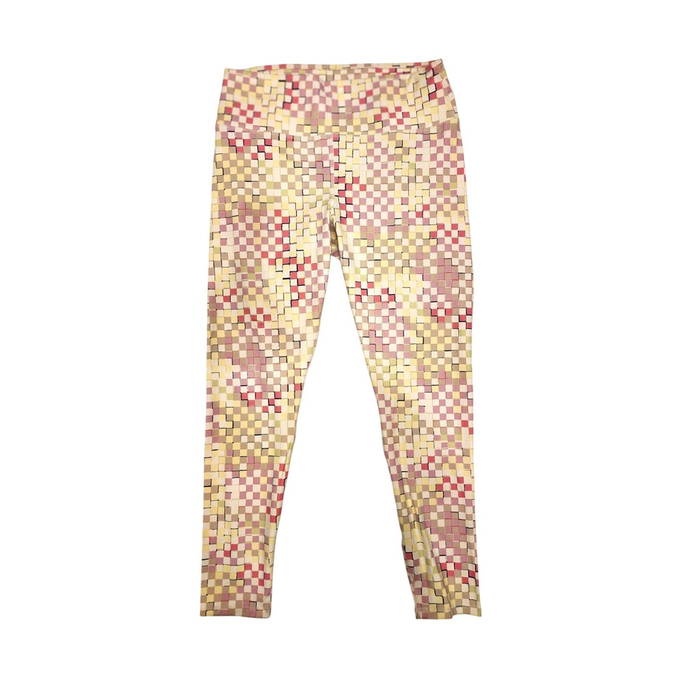 Fabletics Pink Yellow High Rise Cropped Legging Sz L gym yoga sporty workout